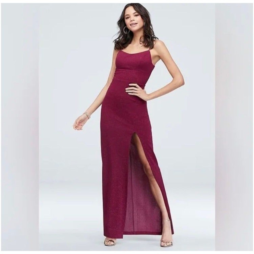 David’s bridal red formal slit dress
